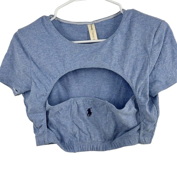 Frankie Polo by Ralph Lauren Cut Out Upcycled Cropped Top Blue Heather Women XL - Picture 1 of 3